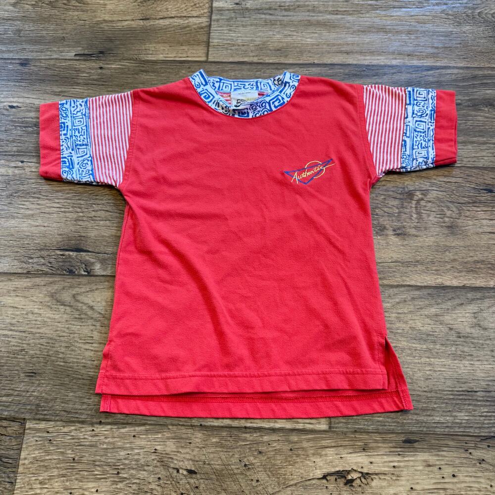 Vintage 90s Abstract Kids Tribal Print Surf Tee Shirt